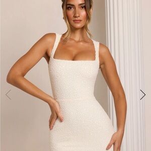 Oh Polly Cream Strapless Square-Neck Bodycon Dress
